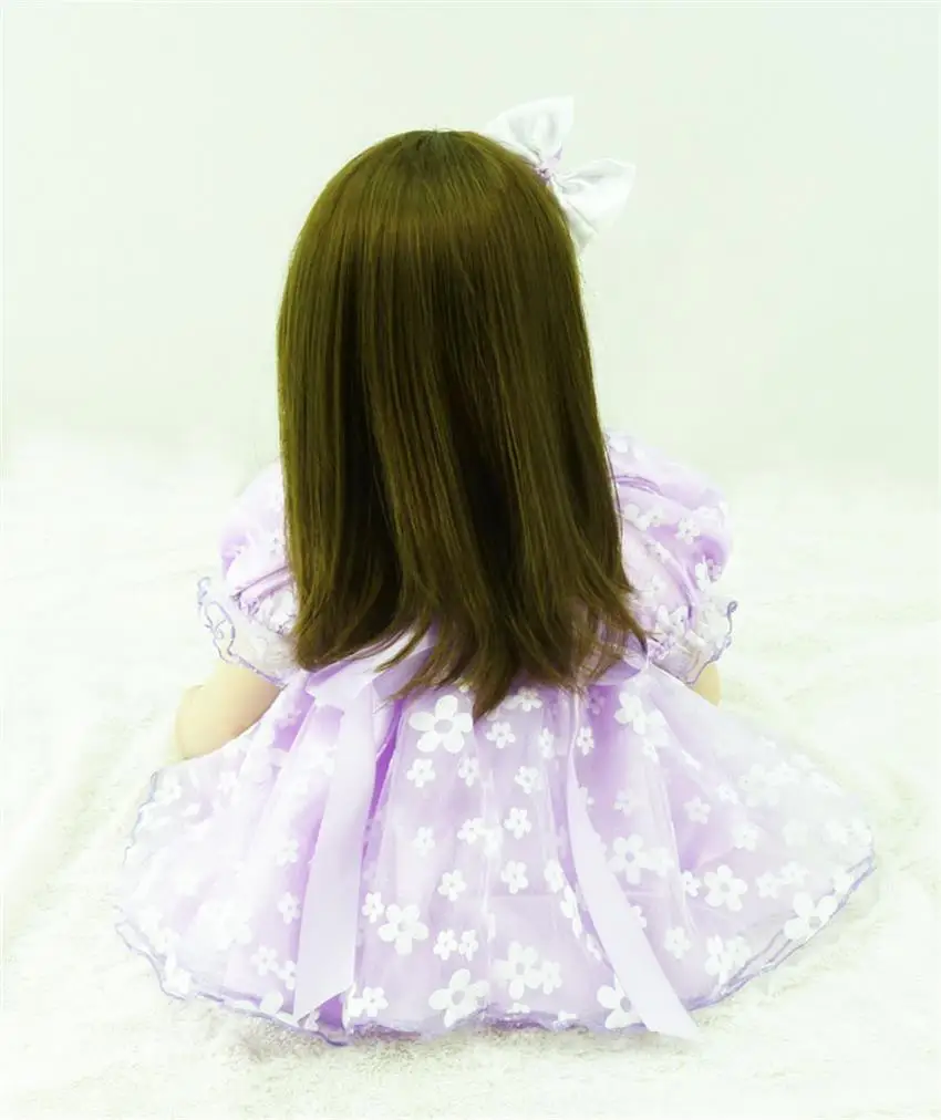 24 &quot60 см reborn babies silicone bebe alive коричневые волосы с круглым лицом Креативные Куклы