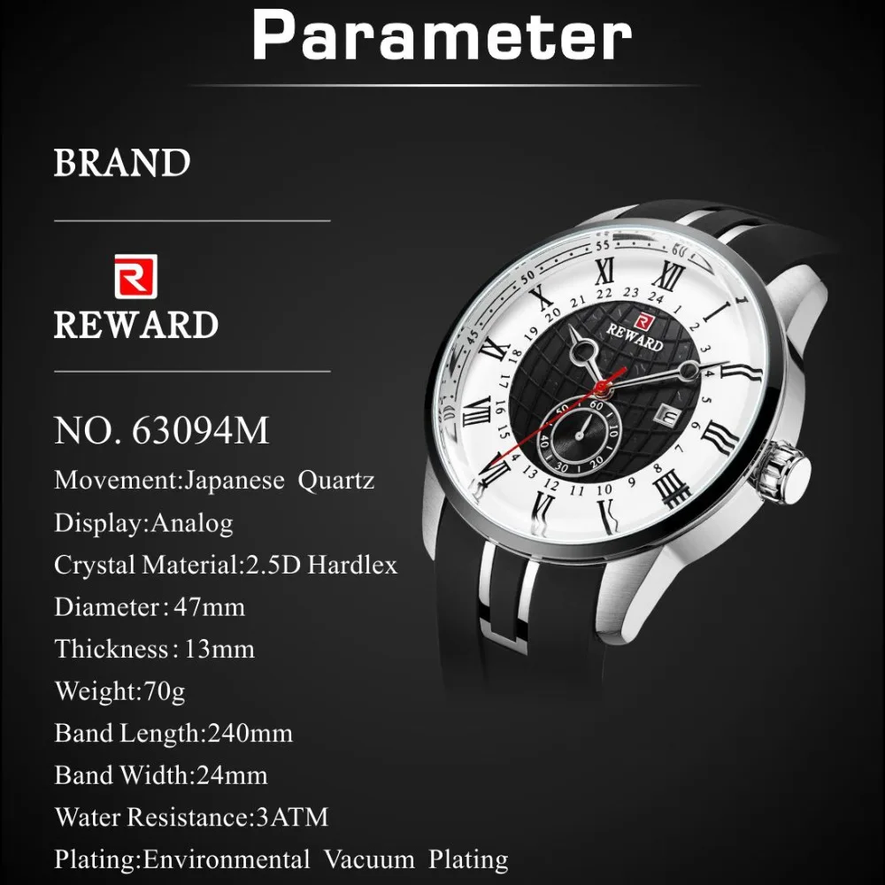 REWARD Chronograph для мужчин s часы Relogio Masculino модные повседневное Бизнес Кварцевые
