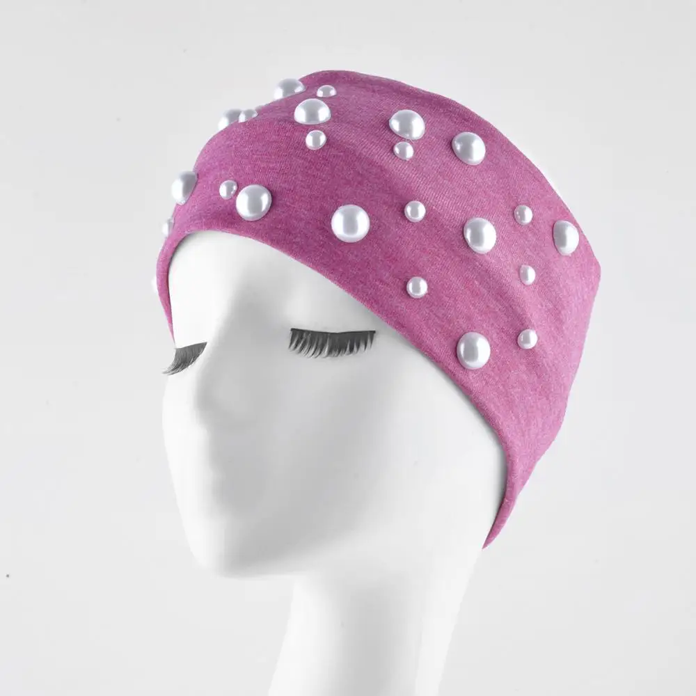 

Summer White Pearls Headband for Women Fashion DIY Cotton Head Bands with Applique Ladies Hair Bandage