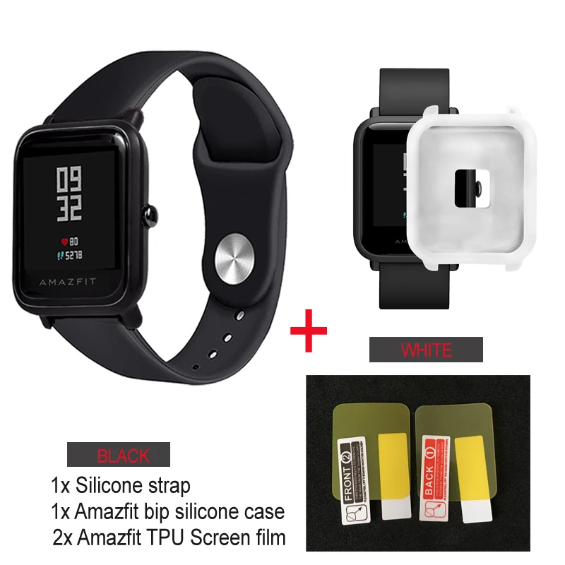 black strap-white 4в1/упаковка Силиконовые мягкие ремни для Amazfit Bip ремешок для часов резиновый чехол для Xiaomi Huami Amazfit браслет водонепроницаемый ремешок для часов - Цвет: black strap-white