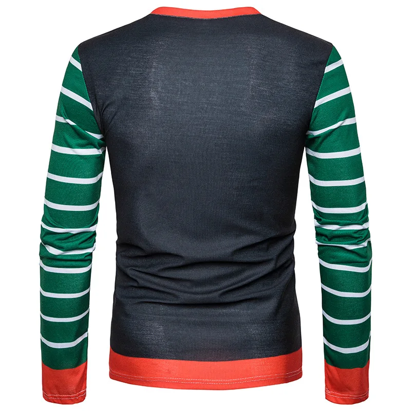 2018 new foreign trade men's wear simple casual fashion 3D Christmas tree v-neck printing large size long sleeve T shirt | Мужская