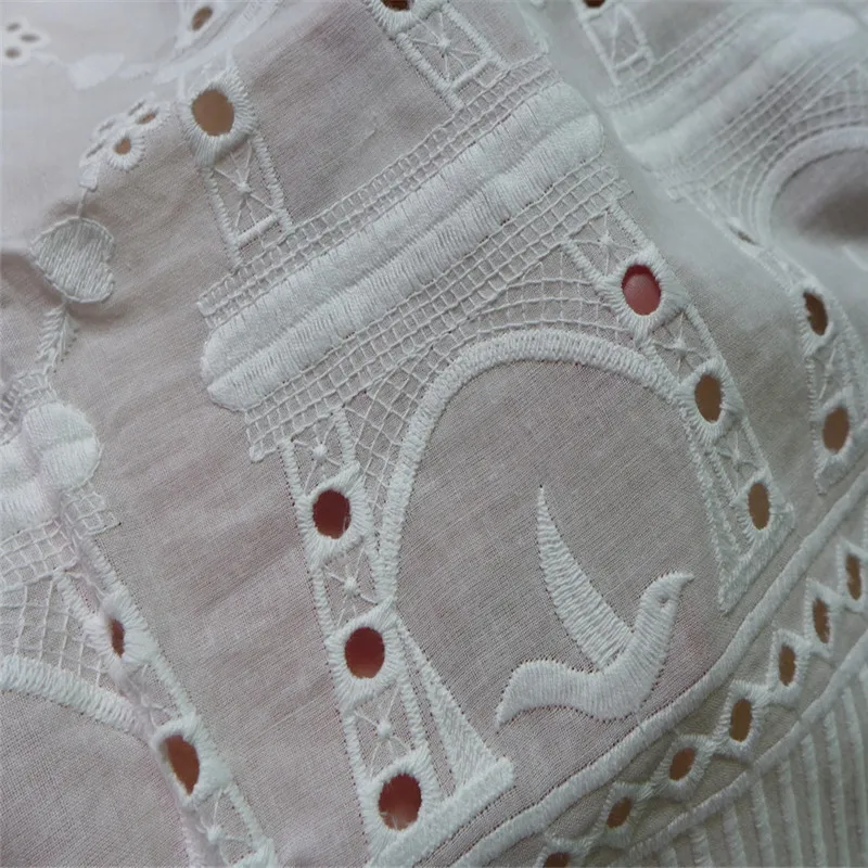 Ivory White Cotton Fabric Eiffel Tower Embroidered Striped Eyelet Voile DIY Quilting &amp Sewing Placemat | Дом и сад