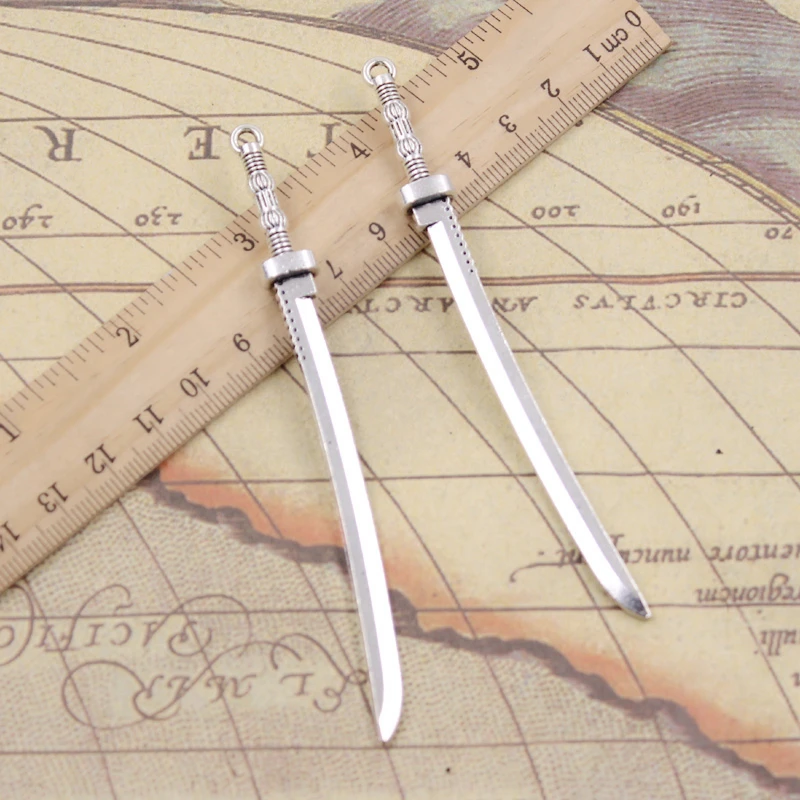 5 шт. Подвески самурайский меч 107x10 мм тибетские бронзовые серебряные цветные Подвески антикварные ювелирные изделия Сделай Сам ручной работы