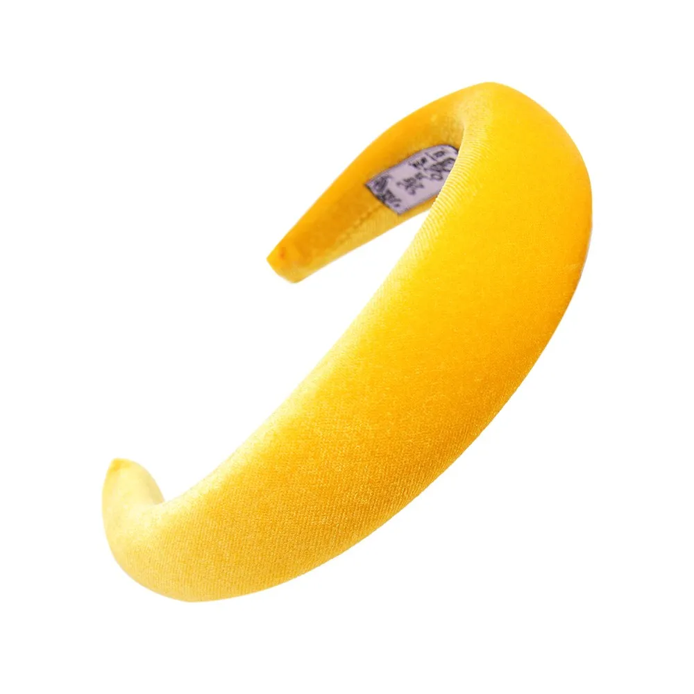 yellow Зимние бархатные мягкие однотонные повязки на голову, новая модная губчатая повязка на голову для женщин, девушек, макияж головы, широкий обруч для волос, аксессуары для волос для девушек - Цвет: yellow