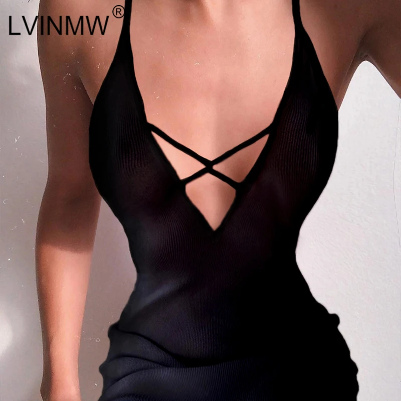 LVINMW сексуальное трикотажное платье на бретельках с глубоким вырезом и