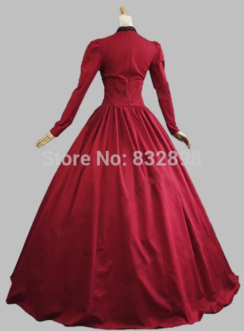 

Victorian Gothic Burgundy Period Dress Gown Theatrical Costume Vintage Ball Gowns