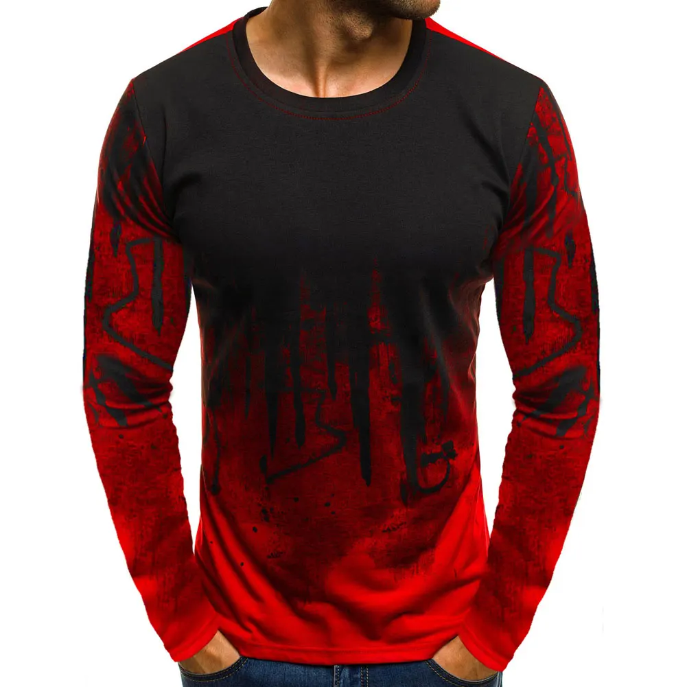 Новый 1 шт. для мужчин футболка Топ с длинным рукавом и рисунком круглым вырезом