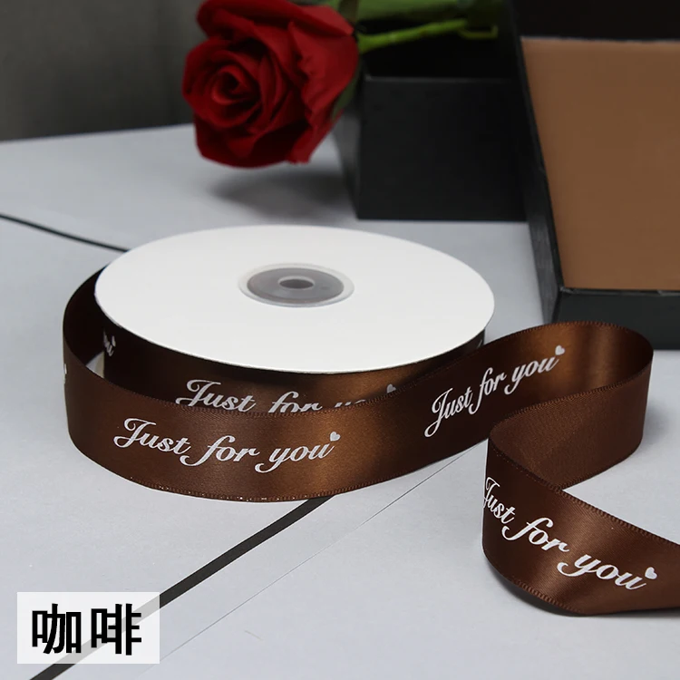 2.5cm Gift Ribbon print &quotJust for you&quot logo Christmas gift wrap ribbon floral printed silk DIY wedding Party Supplies 45m | Дом и сад