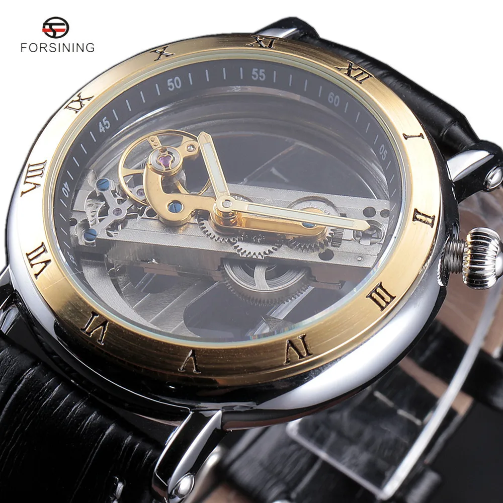 2017 FORSINING модные часы для мужчин роскошный Римский чехол прозрачный скелет