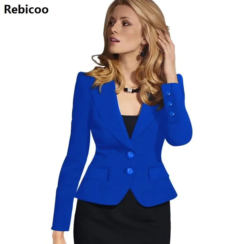 Womens Autumn Winter Long Sleeve Turn Down Collar Button Wear to Work Business Office Outwear Jacket Blazer | Женская одежда