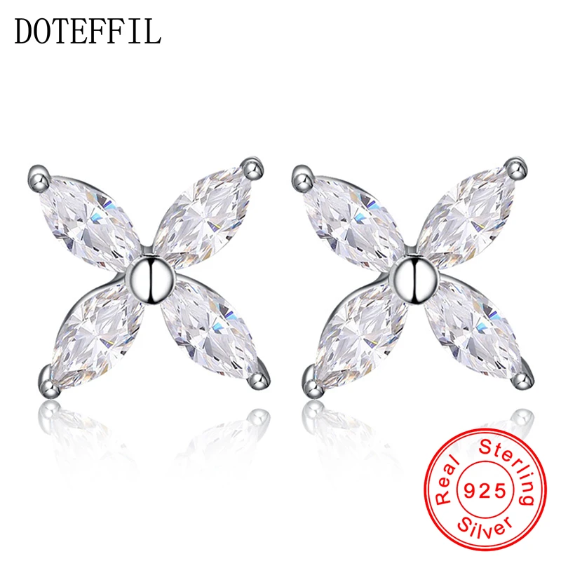 Серьги-гвоздики DOTEFFIL из серебра 925 пробы с фианитами | Украшения и аксессуары