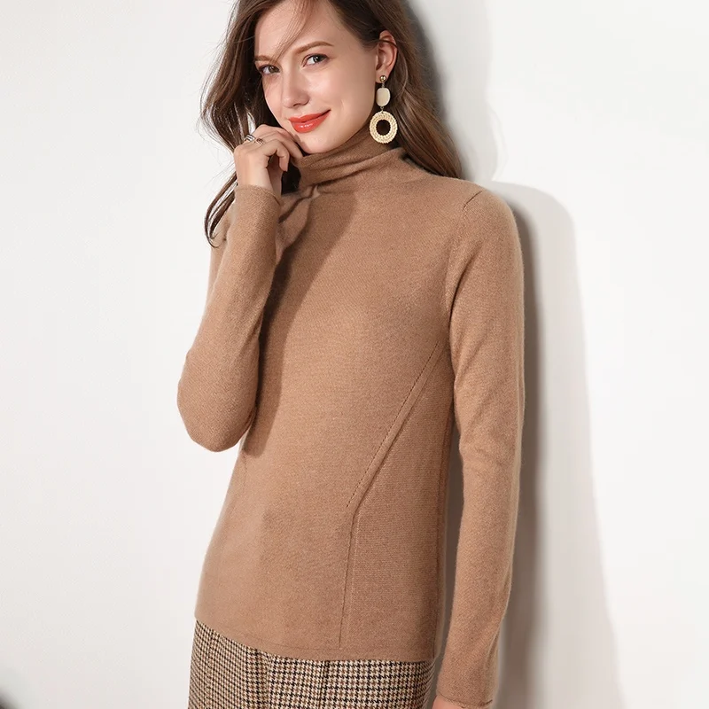 Autumn and winter high collar pure cashmere sweater solid color pullover fashion soft women's long-sleeved slim knitted | Женская