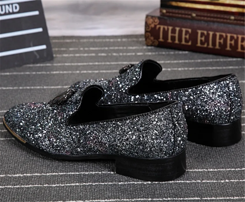 2017 г. модные мужские свадебные модельные туфли из кожи с блестками на плоской