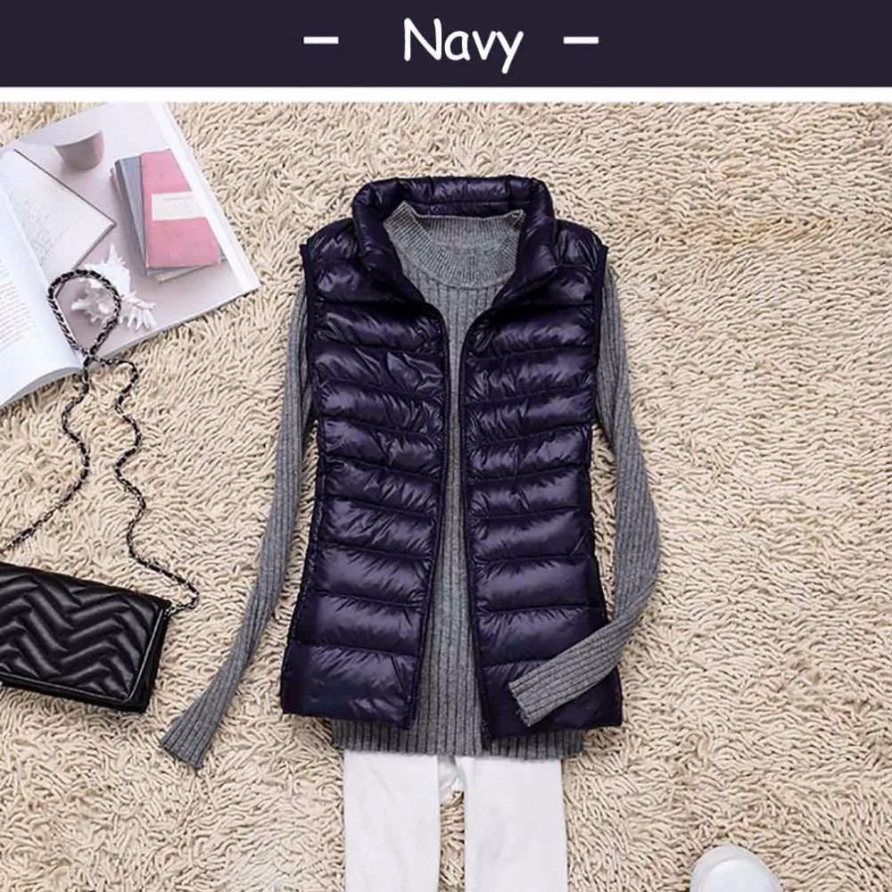 Женский ультра светильник на белом утином пуху брендовый осенне зимний жилет без