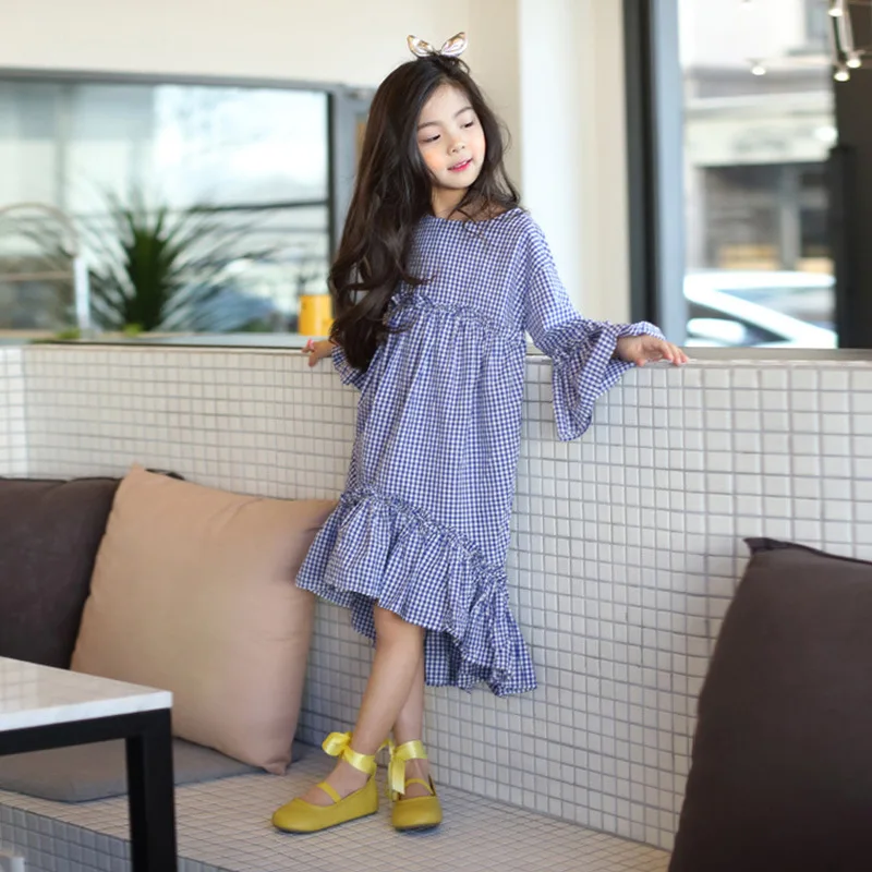 Children Clothing Kid Girls Dress 2019 New Korean Style Spring Autumn Cotton Plaid Princess Dresses Big Girl Ruffle GDR530 | Детская