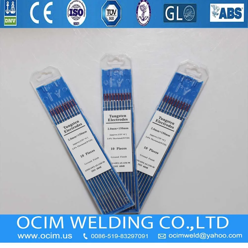 

10pcs Red 2% Thoriated Tungsten Electrode WT20 2.0*150mm (5/64*5.9 inches)