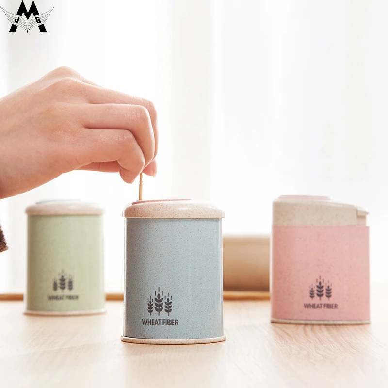 MeiJiaG Automatic Toothpick Holder Container Wheat Straw Household Table Storage Box Dispenser | Дом и сад
