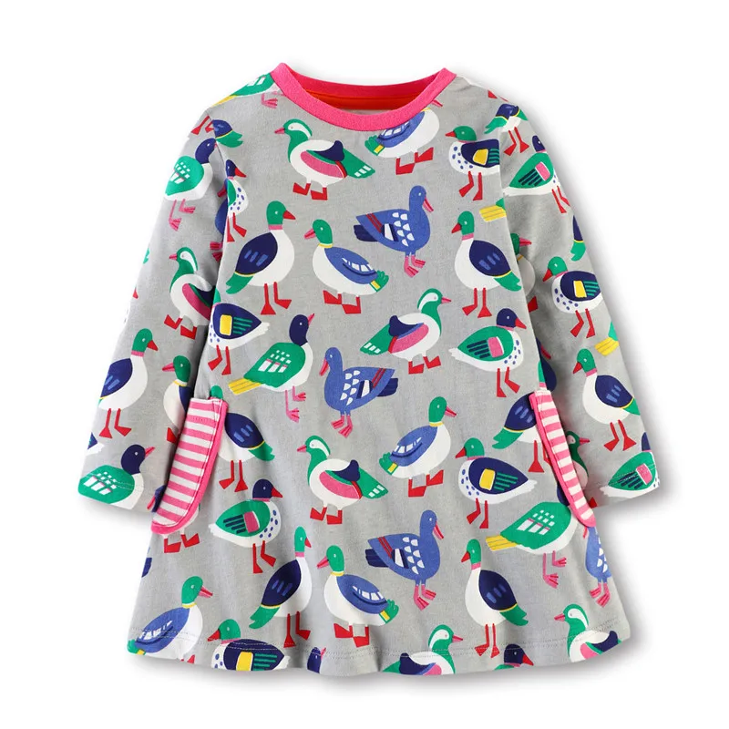 3-12Years Kids Baby Girl Dress printed animal with pockets long sleeve Dresses hot selling Outfits Casual Children Clothing | Детская