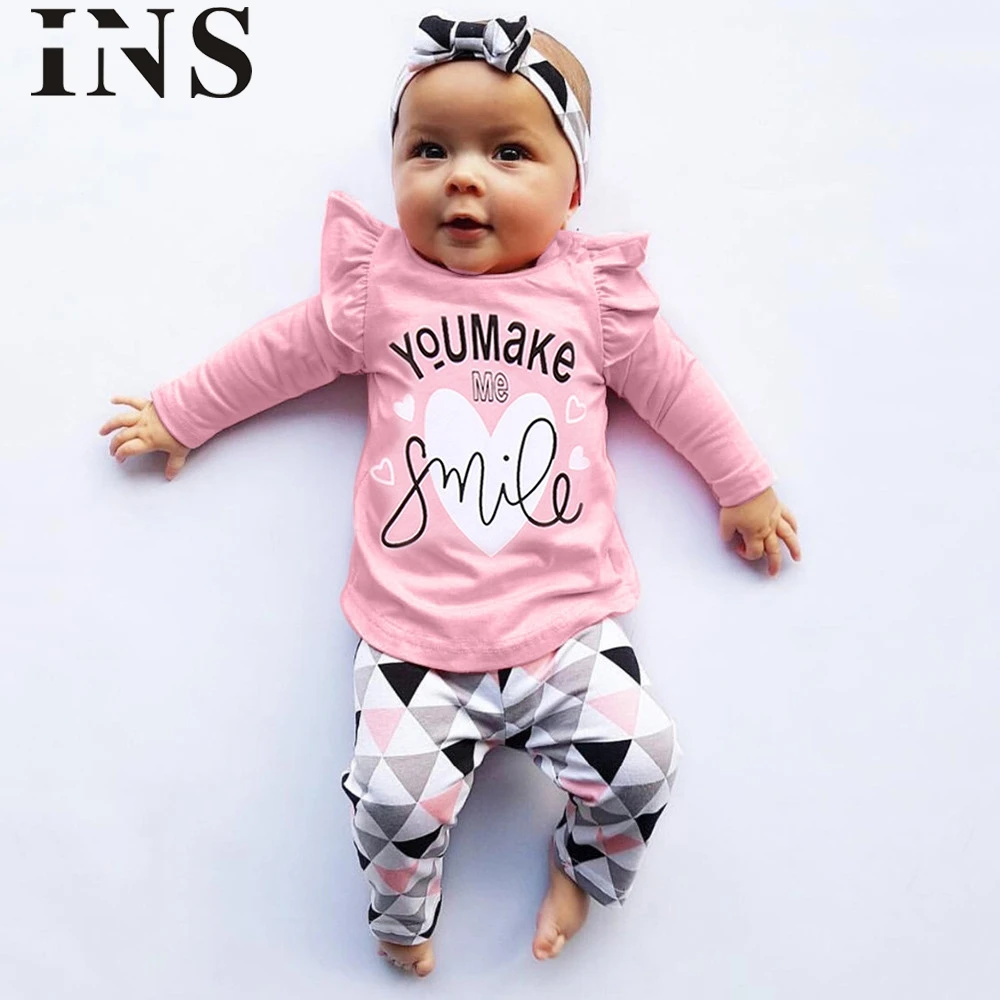 2018 new fashionNewborn Toddler Infant Baby Girls Letter Print Tops Geometric Pants Outfits Set for children L1025 | Детская одежда и