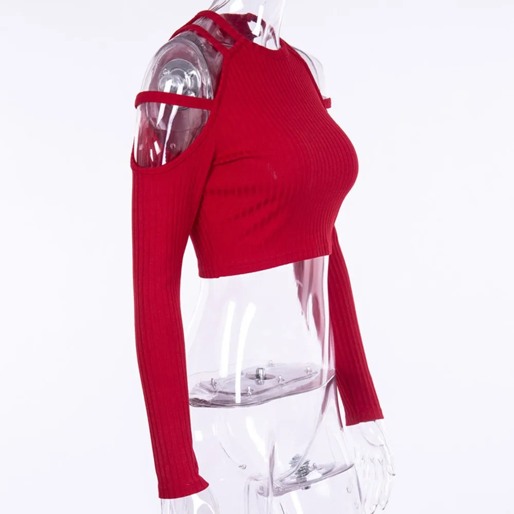 Cropped Knitted Sweaters Women Autumn 2018 Slim Streetwear Stylish Knitwear High Street Club Sexy Top Off Shoulder Red Sweater | Женская