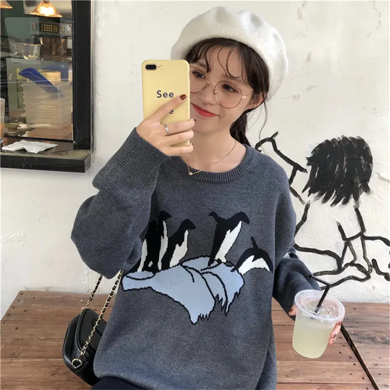 Alien Kitty Autumn Winter Sweater Fashion Women O-Neck Pullovers Knitted Tops High Quality Sweet Simple Cartoon All-Match Free | Женская