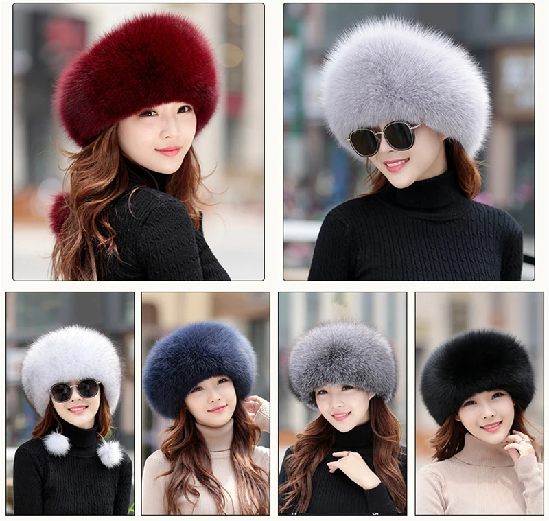 IANLAN Womens Full-pelt Fox Fur Bucket Hats Winter Outdoor Warm Windproof Top Hat Russian Style Real Sheep Leather Hats IL00249