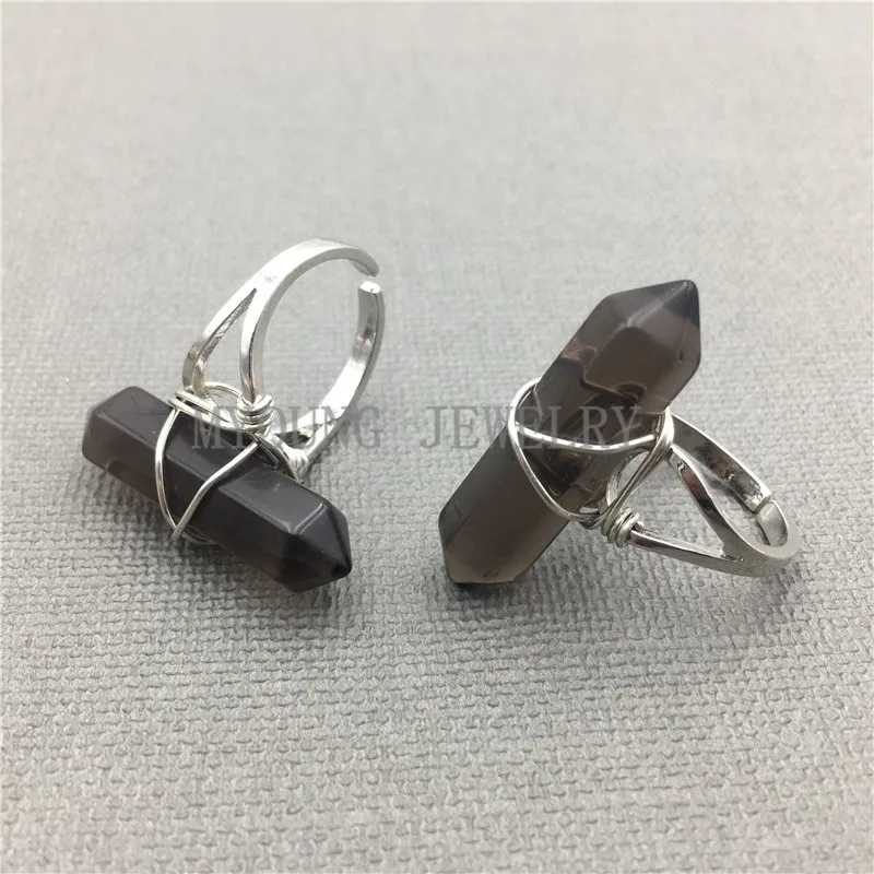 

MY0521 Healing Crystal Smoky Brown Quartz Point Silver Ring for women