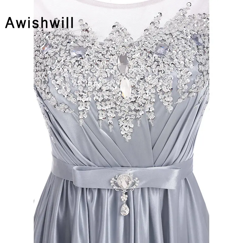 Новое поступление серебряные Выпускные платья Длинные трапециевидные без