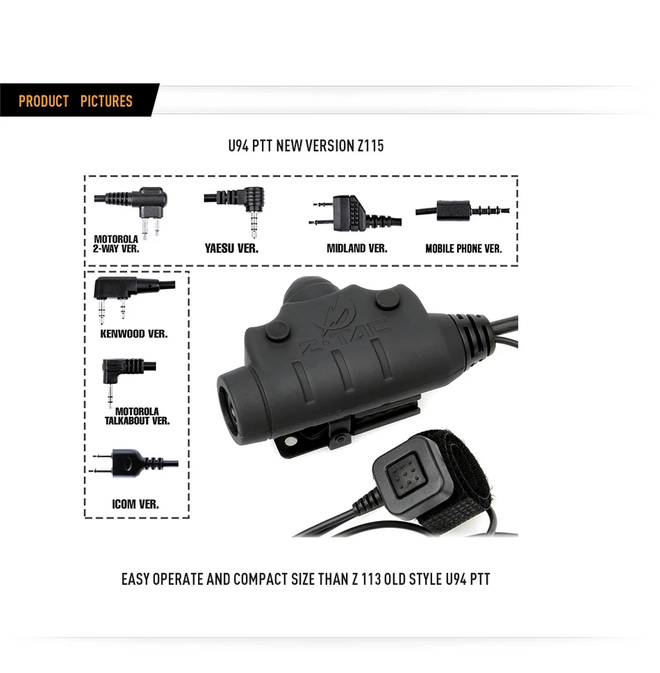 Z-TAC Z115 Tactical U94 PTT Peltor адаптер