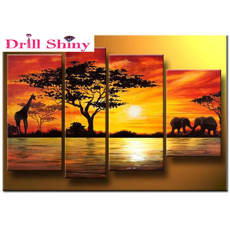 

DIY 5d diamond Painting 5 pcs Home Decoration African Elephant Painting Wall Decor Diamond Embroidery Giraffe Sunset Landscape