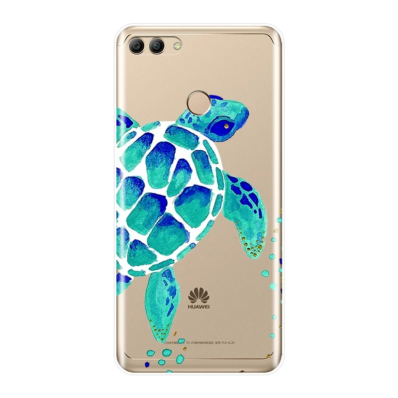 Чехол для Телефона силиконовый huawei Y5 Y6 Y7 Prime 2018 Y9 2019 зеленая синяя черепаха мягкая