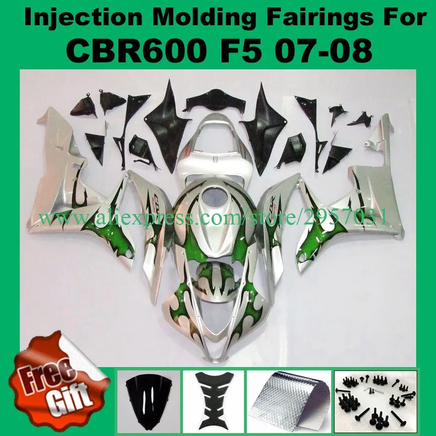 

Free screws+gifts Injection mold Fairing kit for HONDA CBR600RR F5 07 08 CBR 600RR 2007 2008 CBR600 Silver Green Fairings