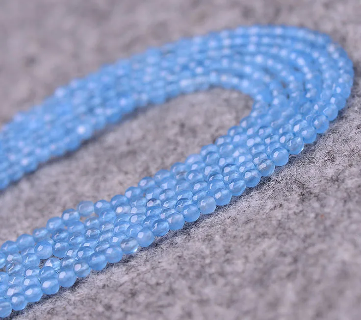 

2mm 3mm 4mm Natural Blue Facet Chalcedony Gemstone Beads For Jewelry Diy Bracelet ,Fine GemStone Jewelry beaded Strand 15"