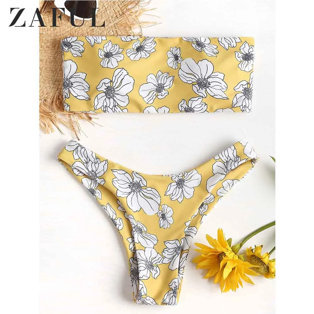 ZAFUL Цветочный Принт Бандо Женщины Набор Летний Пляжная Одежда Купальный Костюм