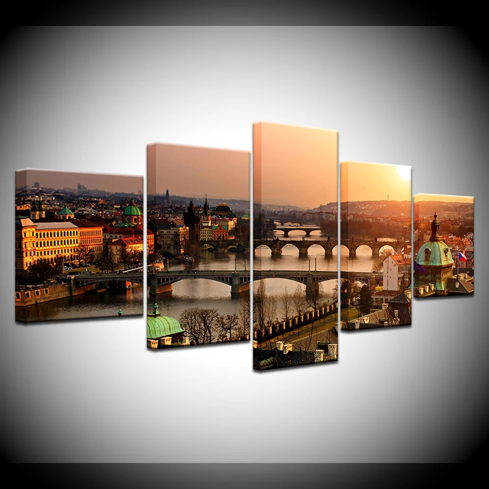 

Canvas Painting Prague Castle sunset 5 Pieces Wall Art Painting Modular Wallpapers Poster Print for living room Home Decor
