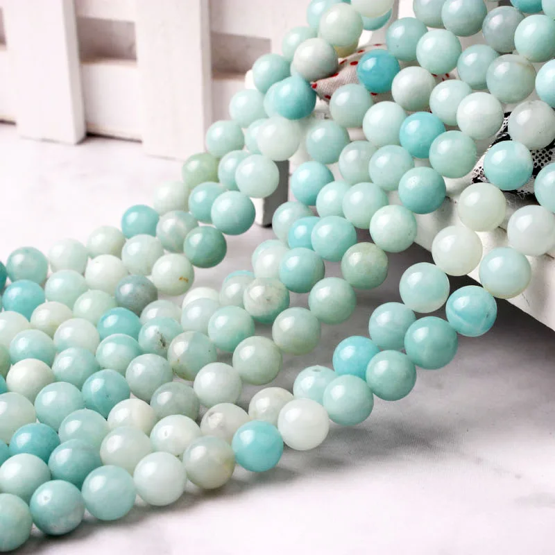 

LanLi 4/6/8/10/12mm Natural Glassy Luster Amazonite Stone Round Loose Beads For Jewelry Making DIY Bracelet Necklace Collection
