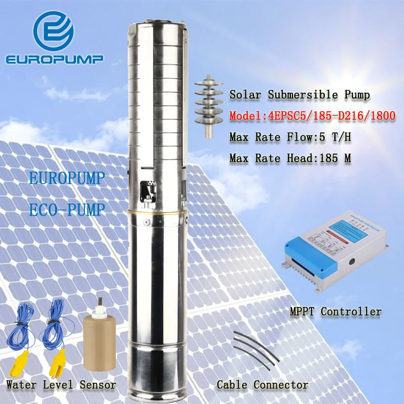 

EUROPUMP MODEL(4EPSC5/185-D216/1800) 4" Centrifugal impeller micro DC self-priming High Pressure solar powered water pump