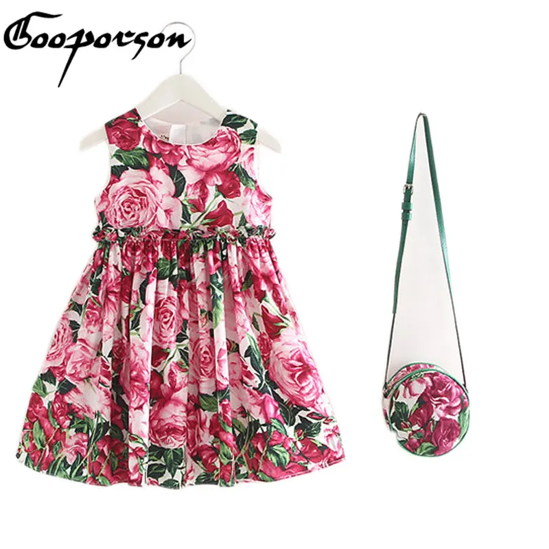 Girls Summer Dress With Bag Ice Cream Printed Sleeveless Party For Baby Girl High Quality New Fashion | Детская одежда и обувь