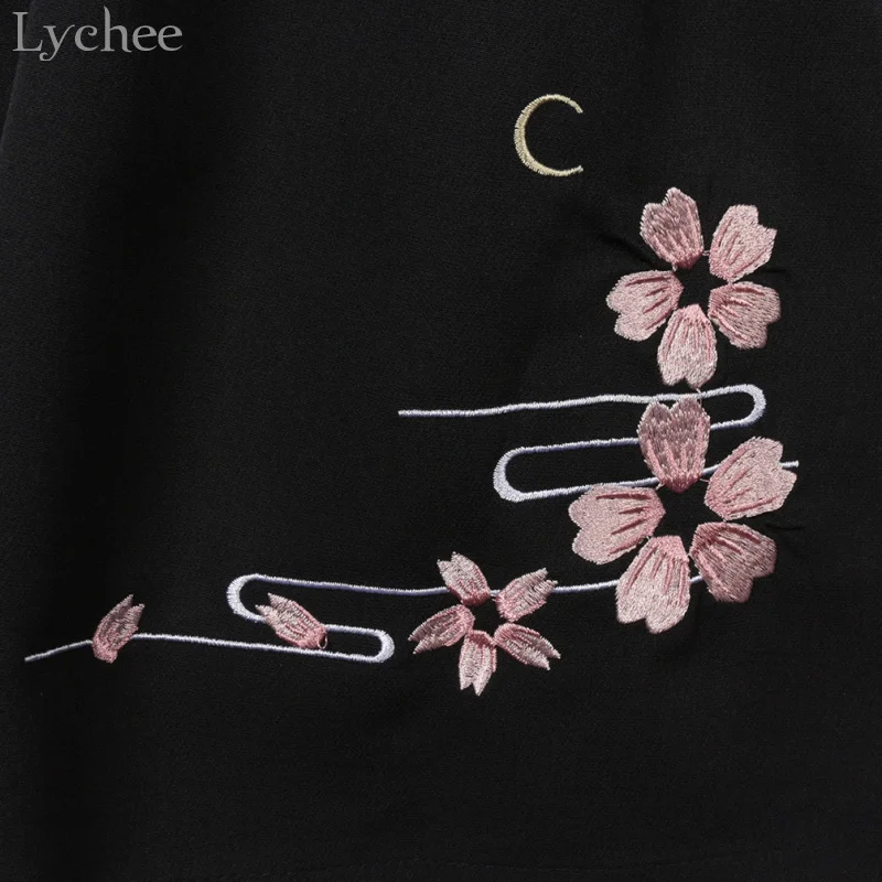 Летняя женская футболка Lychee в китайском стиле с вышивкой Сакура и Луны