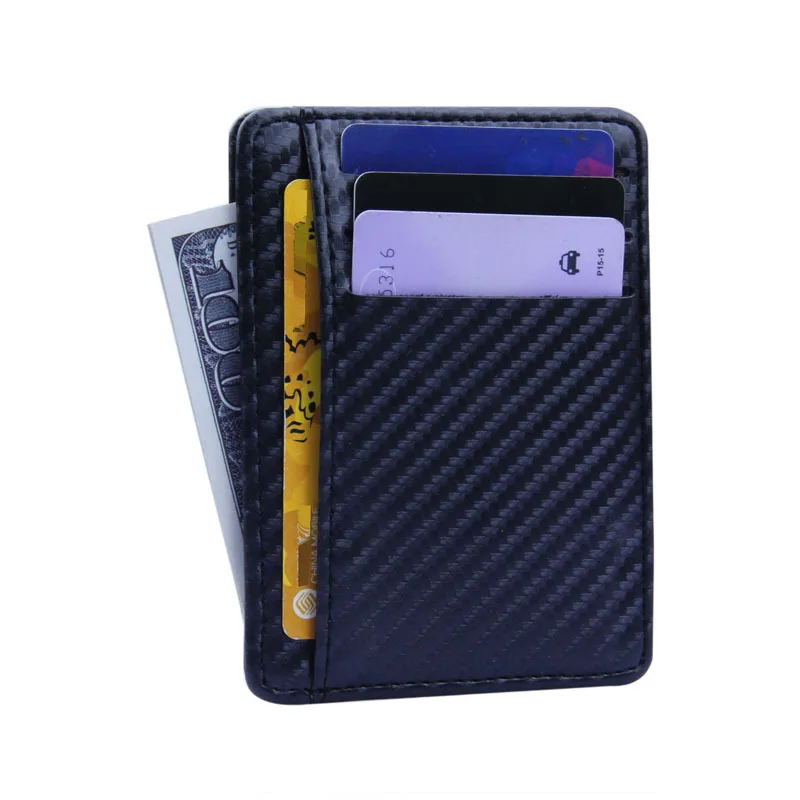 

2018 New Fashion Pu Leather Carbon Fiber Wallet Mini Slim Wallets Business Men Credit Card ID Holder with RFID Anti-chief Purse
