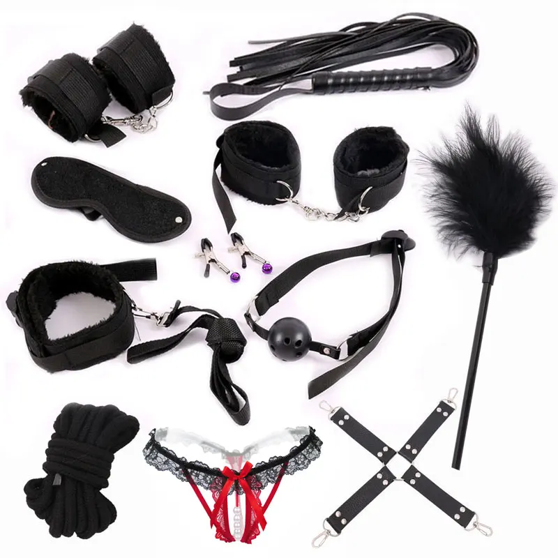11 шт./компл. нейлон БДСМ секс бондаж набор наручники Footcuff Whip рот кляп сексуальные
