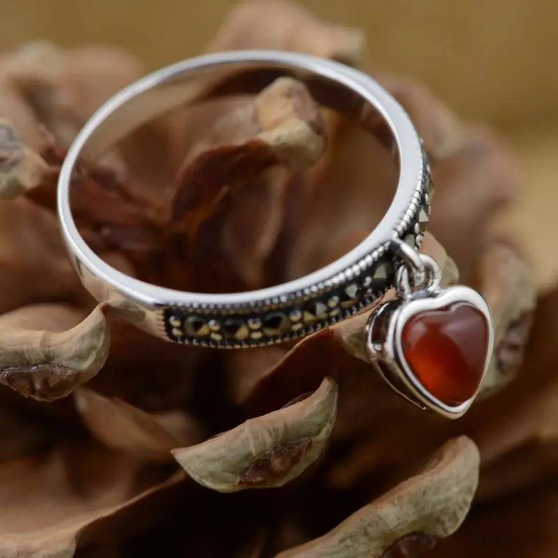 Мужское и женское кольцо из серебра 925 пробы с красным агатом|thai silver ring|stone ringrings for