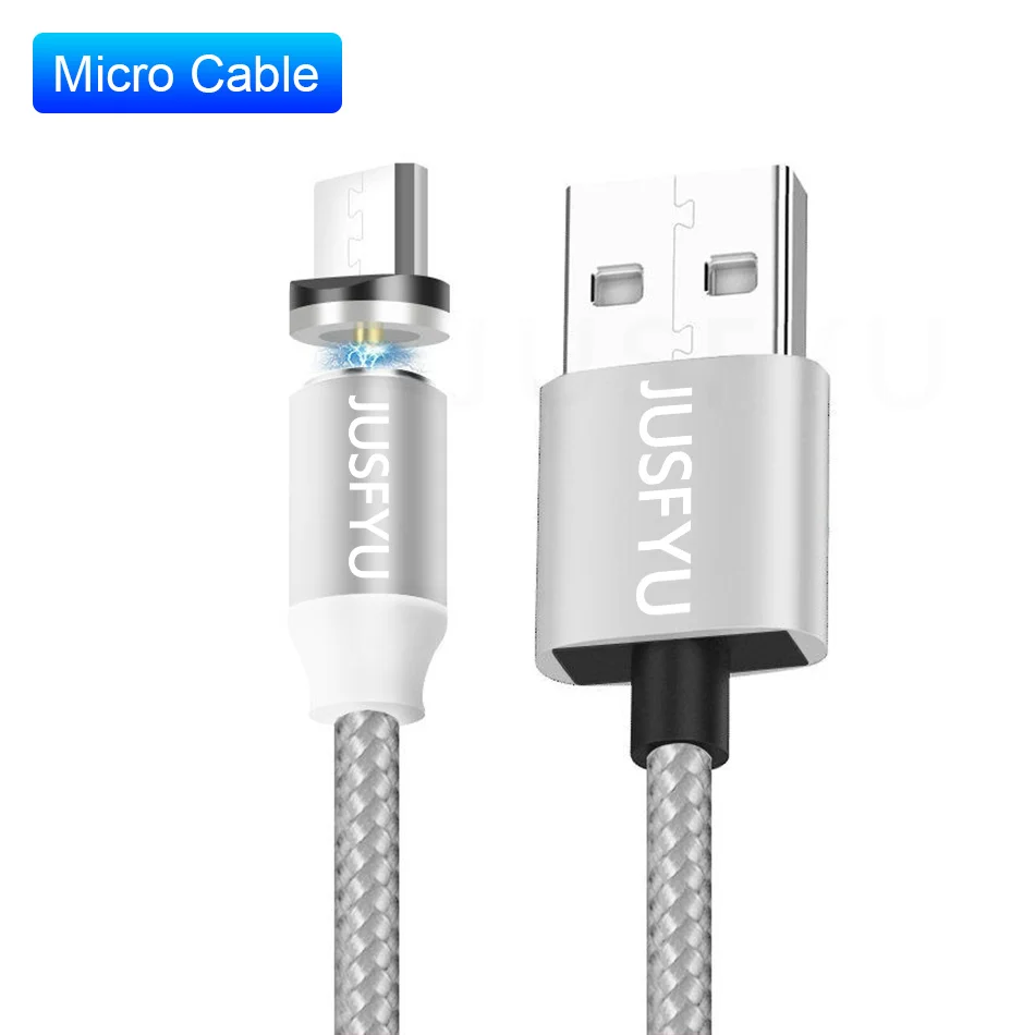 For Micro Silver 1 м/2 м светодиодный магнитный кабель Micro USB кабель usb type-C нейлоновый Плетеный Магнитный кабель type-C для зарядки iPhone samsung S10 S9 - Color: For Micro Silver