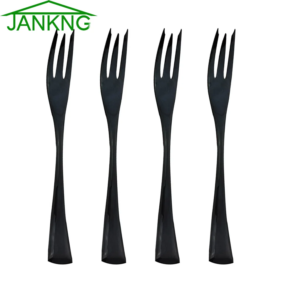 JANKNG 4 Pcs Mirror Black Fish Fork Flatware Set 18/10 Stain
