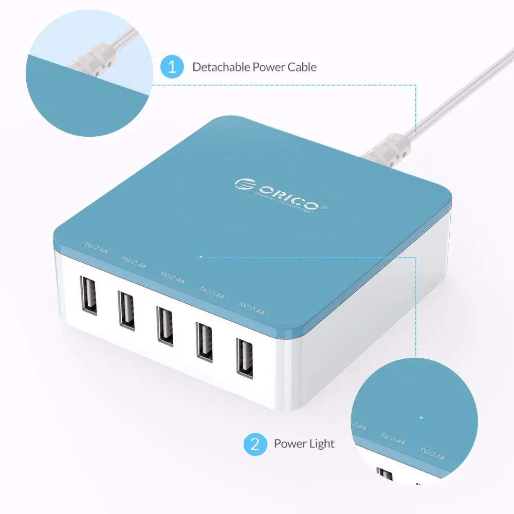 USB зарядное устройство ORICO 5 портов 40 Вт макс. выход Micro умное дорожное подходит для
