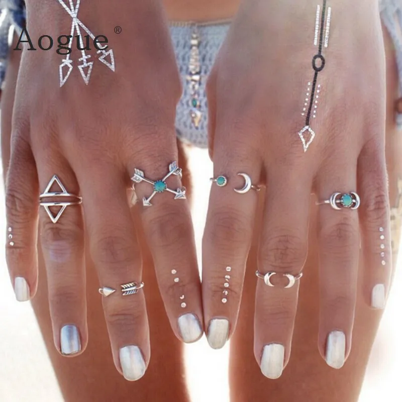 6 шт. серебряные кольца в богемном стиле ретро|crown ring|wholesale crown ringsring set |