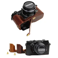 new pu leather camera case bag half body cover for olympus pen f pen f pen f camera bag take out battery design