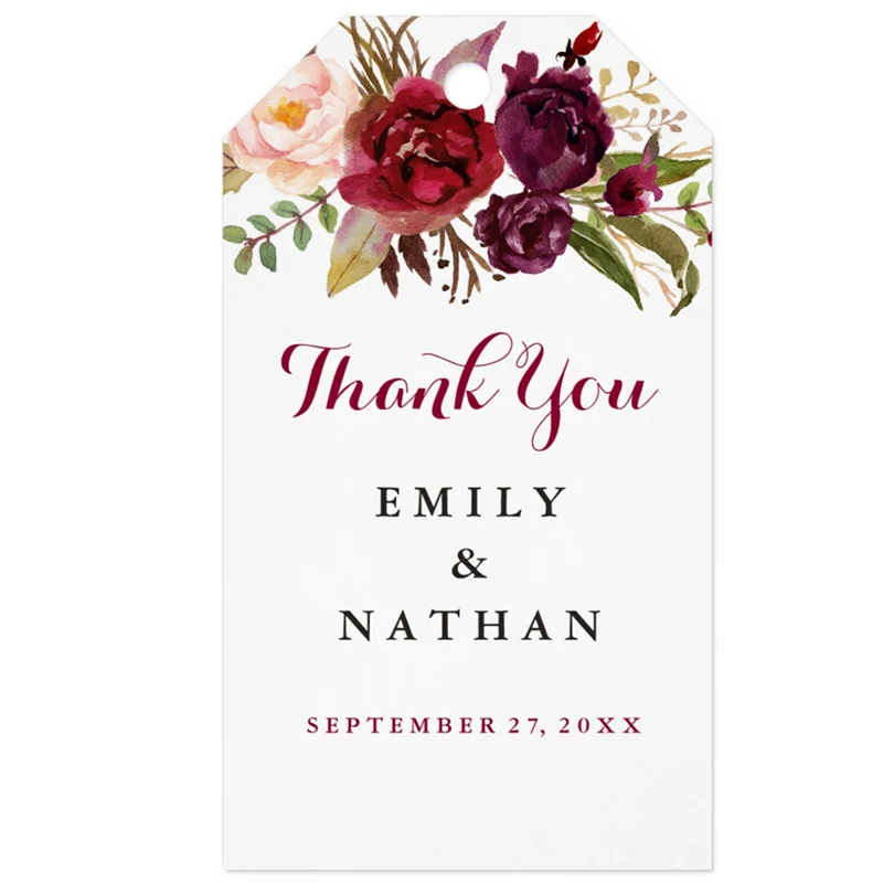 

Personalized Wedding Gift Box Tags Burgundy Floral Favor Thank You Gift Tags
