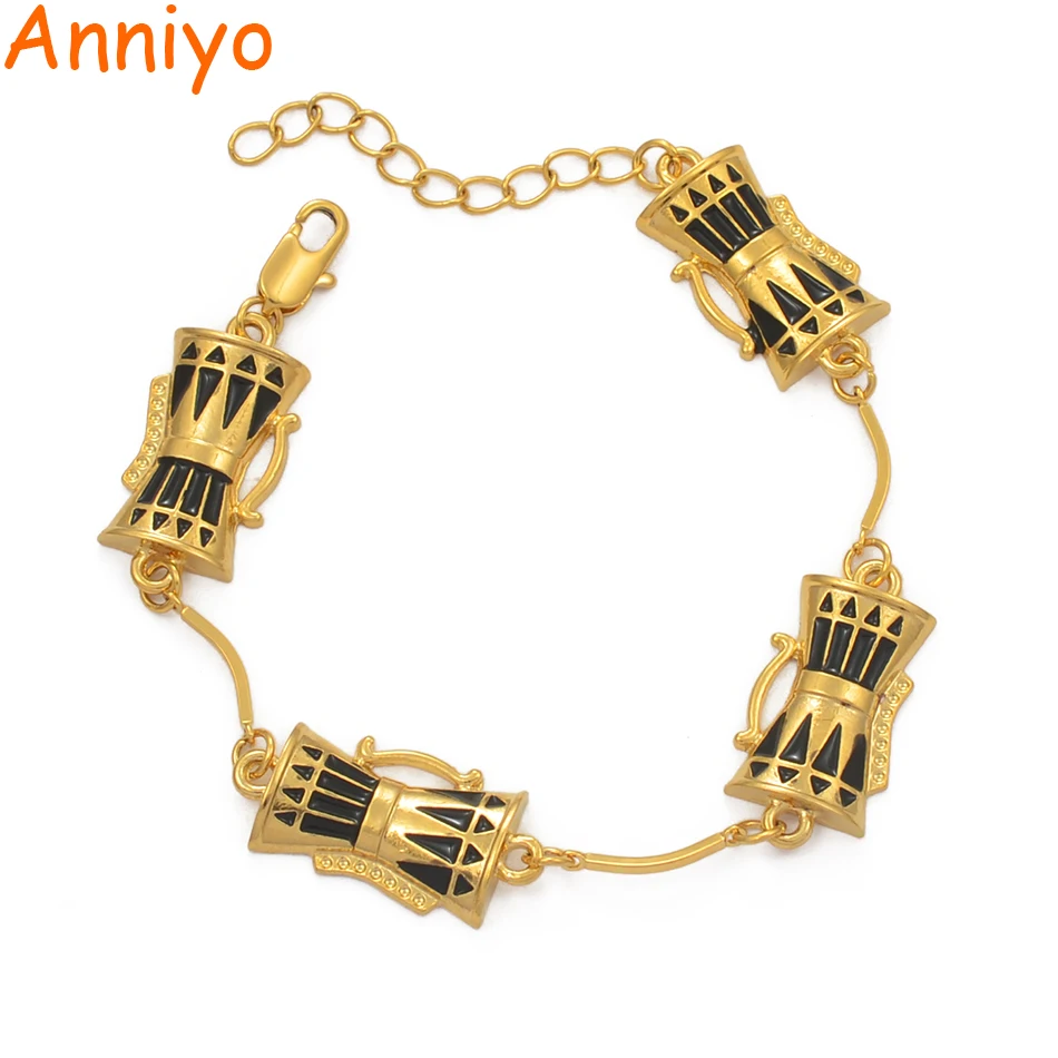 Anniyo 21cm Black Enamel Drum Charm Bracelets PNG for Women or Teenage Girls Papua New Guinea Kundu Jewelry Gifts#017216