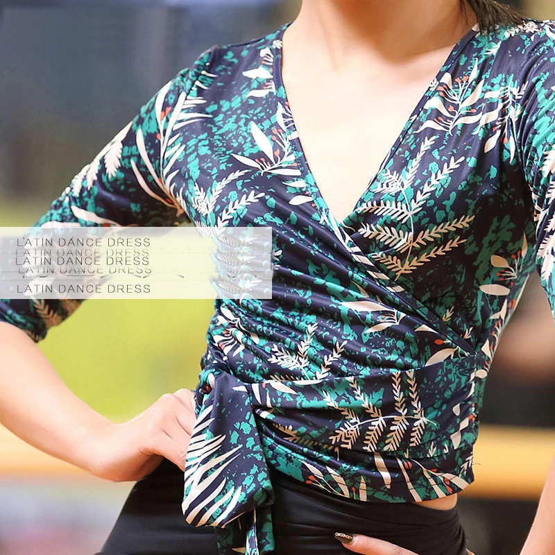 Женские топы для латиноамериканских танцев зеленые Топы с длинным рукавом